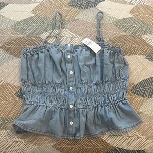 LOFT Blue Smocked Denim Blouse